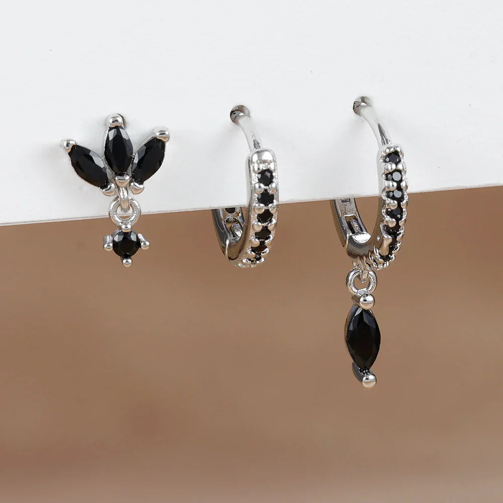 SORI STYLE 3PCS Horse Eye Zircon Stud Earrings — size reference