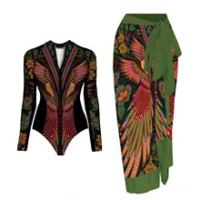 WAVECHO Women's Long Sleeve Zip Front One Piece Swimsuit Floral
