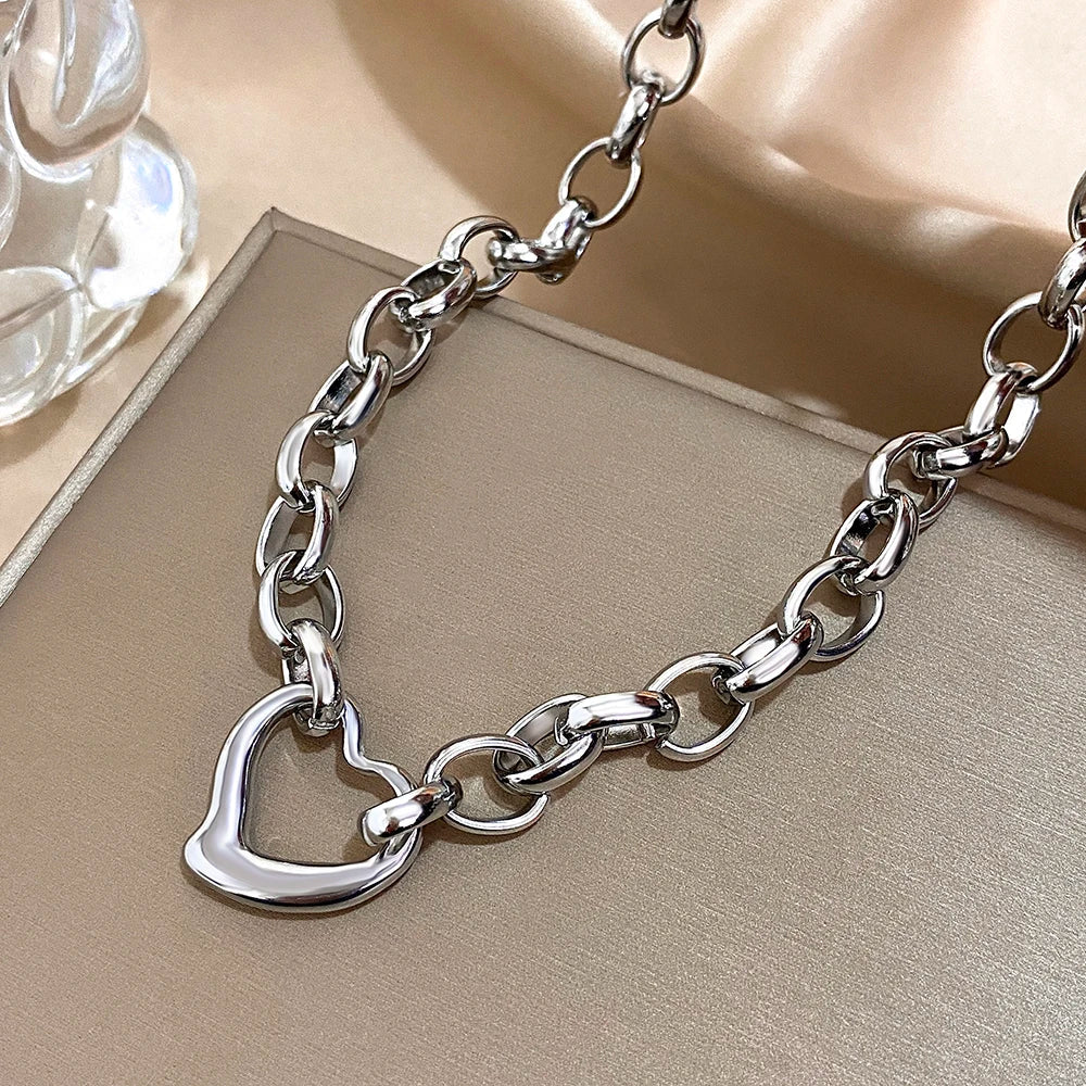 MyClosetAid Golden Stainless Steel Irregular Hollow Heart Pendant Necklace — size reference