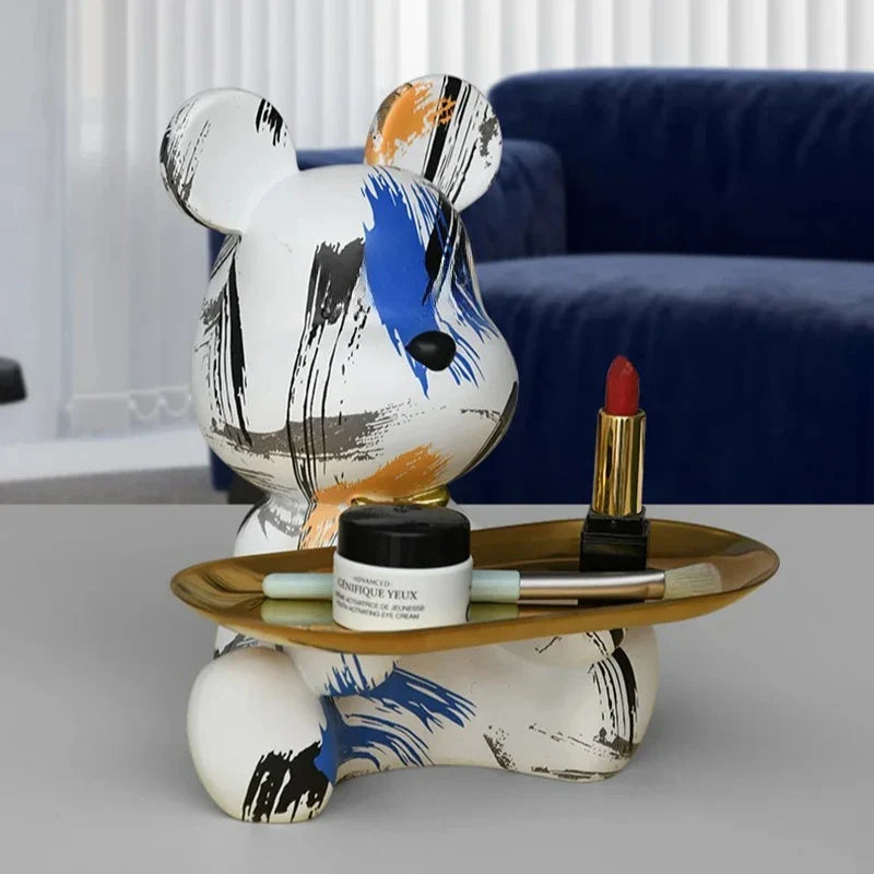 Perfecsy Trendy Colorful Graffiti Bear Abstract Resin Storage Statue Cute Doodle Animal Organizer Desk Holder for Home Office