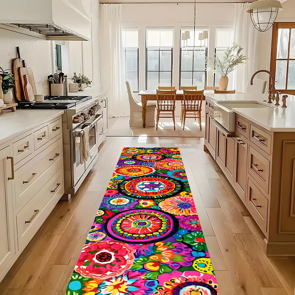 VIKAMA Vintage Flower Rug Bright Colors Kitchen Rug Doormat Welcome Mat Runner Rug Winter Rug For Bedroom Carpet For Live Room