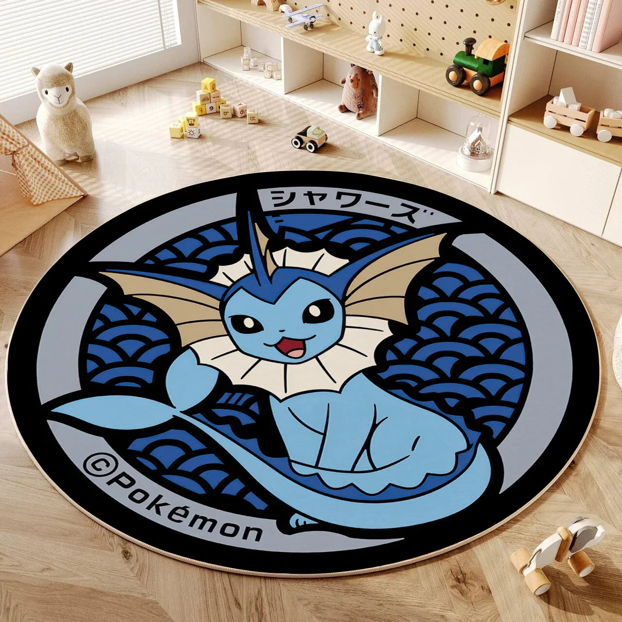 VIKAMA Cartoon Round Carpet Gaming Computer Chair Floor Mat Girly Room Mat Bedroom Carpet Stain Resistant Home Decoration