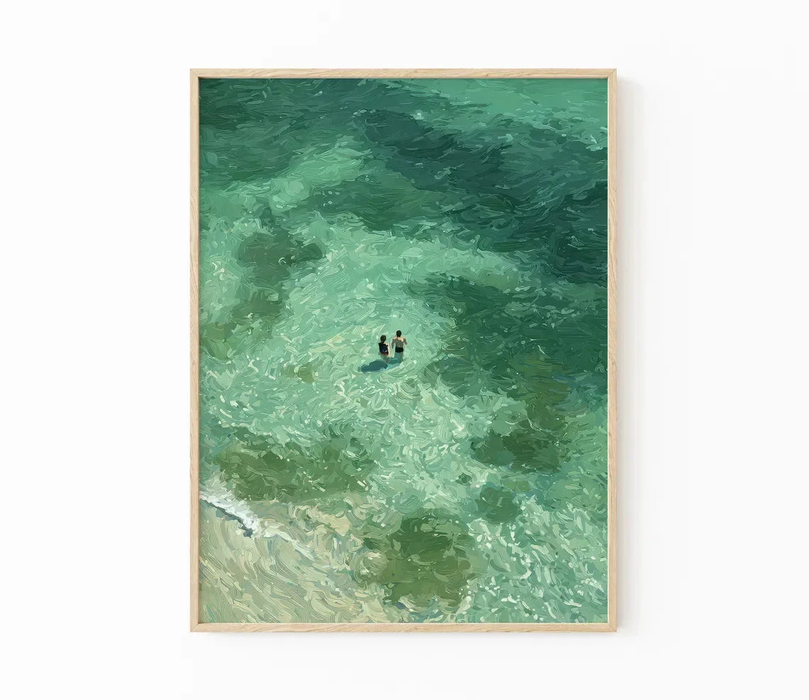 Perfecsy Swimming in Green Abstract Print | Vintage Retro Wall Art | Minimalist Green Holiday Decor | Digital Art Gift | Inst
