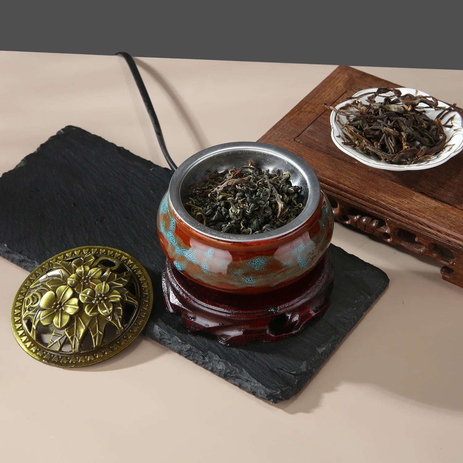 220V Electronic Incense Burner Ceramic Essential Oil Burner Timing Adjustable Temperature Sandalwood Agarwood Incense Burner