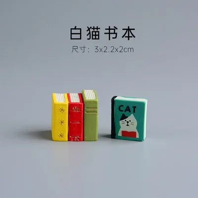 Perfecsy ZAKKA Miniatures Study Bookcase Home Decor Cute Cartoon Cat Retro Desk Gramophone Ornament Crafts Dollhouse Accessor