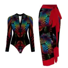 WAVECHO Women's Long Sleeve Zip Front One Piece Swimsuit Floral