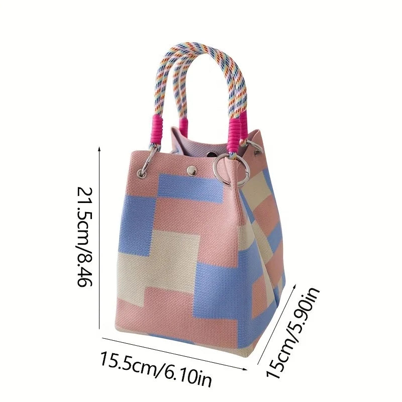 Perfecsy Women's Vintage Floral Knit Tote Bag Storage Bag Lightweight with Adjustable Straps & Metal Rings Snap Closure for C
