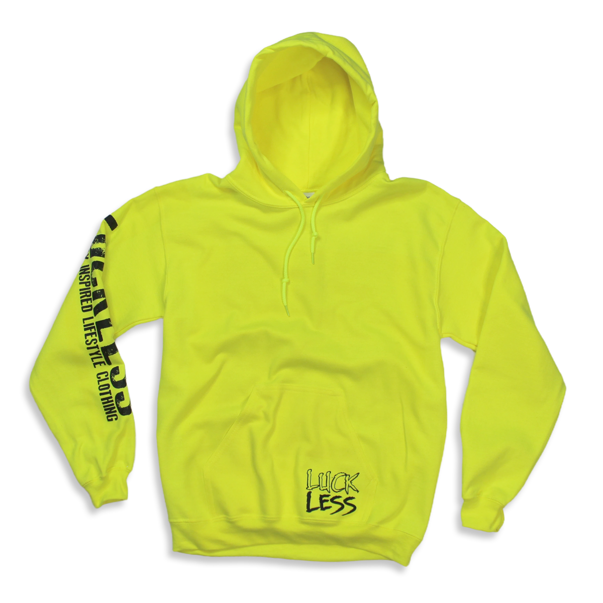 Luckless Outfitters Save a Horse Ride a Blue Collar Man Neon Yellow Hoodie — detail close-up