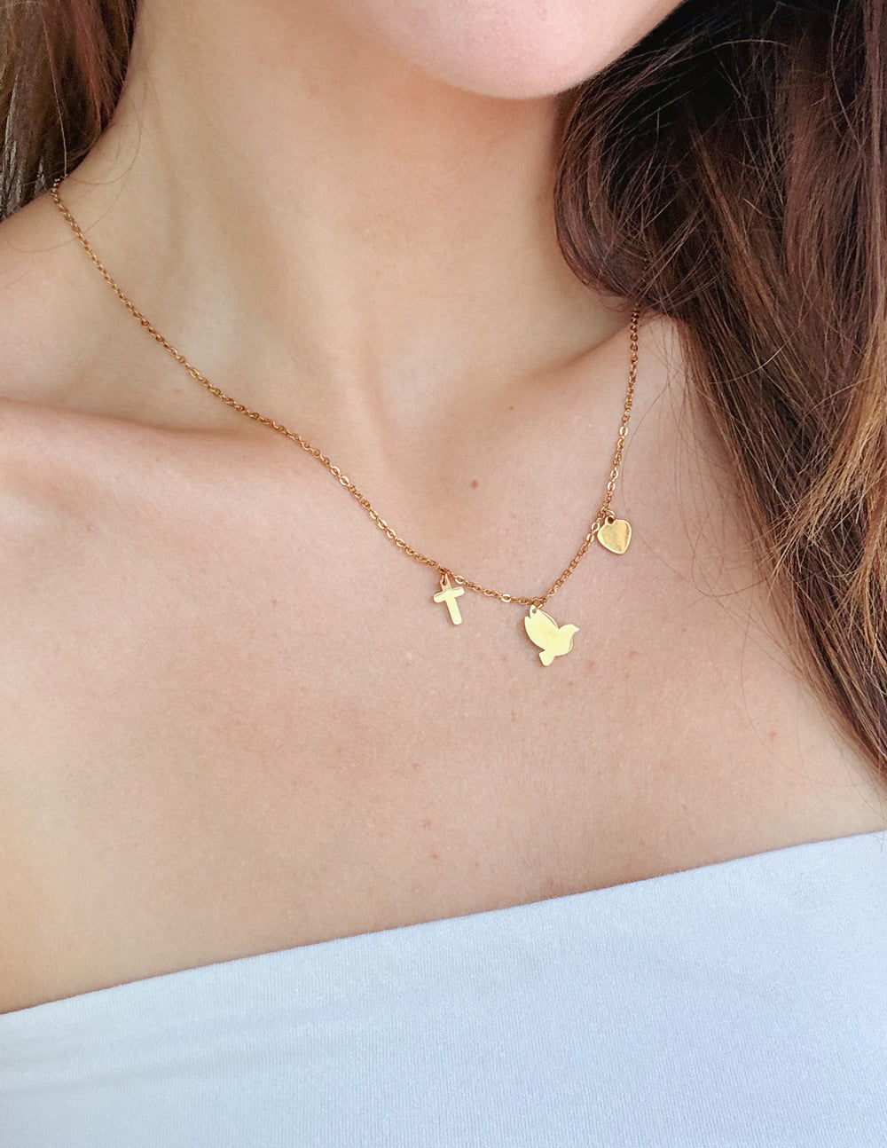 Elevated Faith Salvation Charm Necklace — lifestyle context