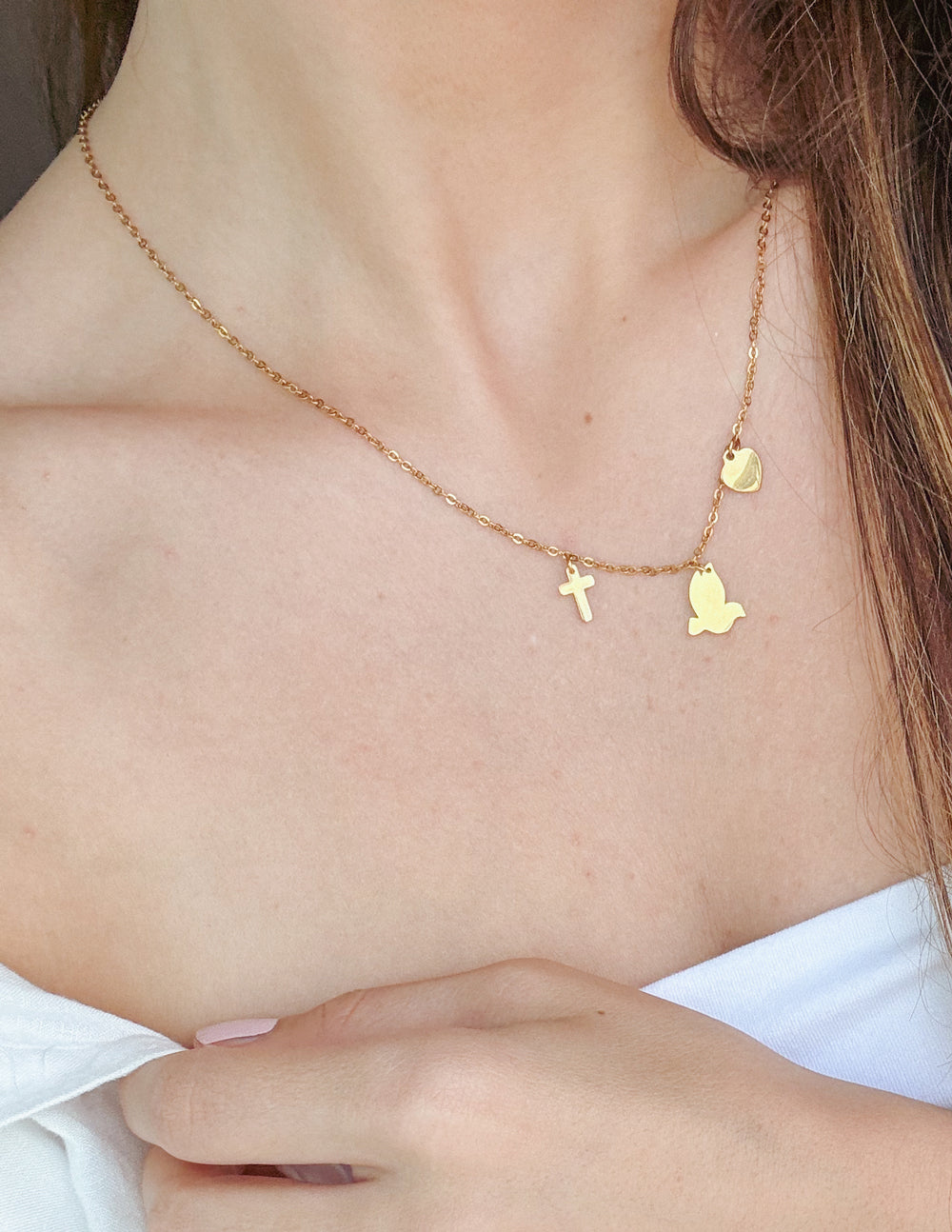 Elevated Faith Salvation Charm Necklace — detail close-up