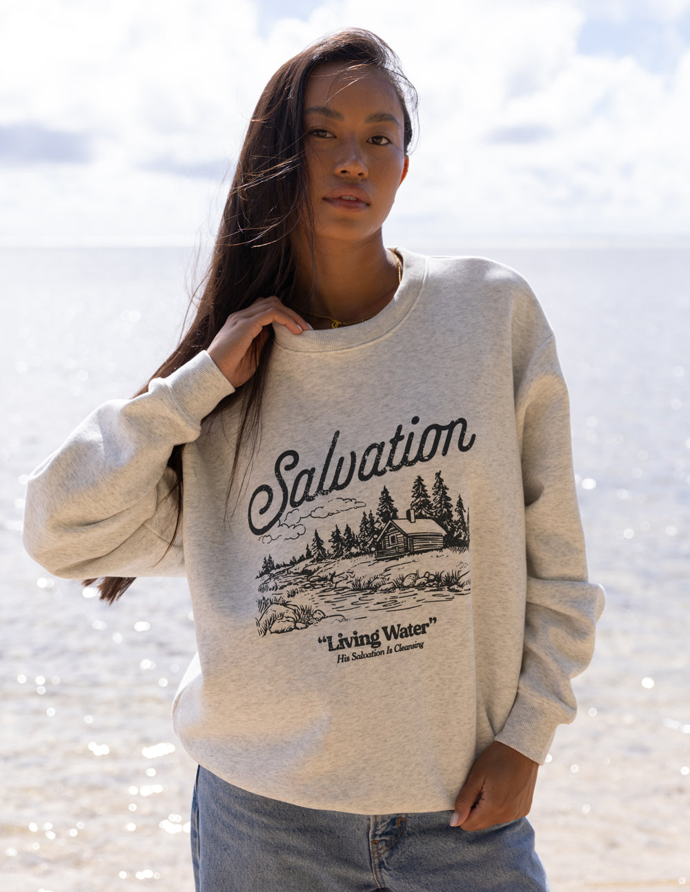 Elevated Faith Salvation Unisex Crewneck — construction detail