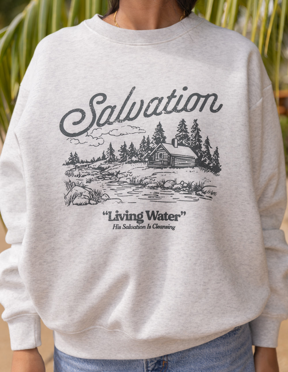 Elevated Faith Salvation Unisex Crewneck — lifestyle worn / used context