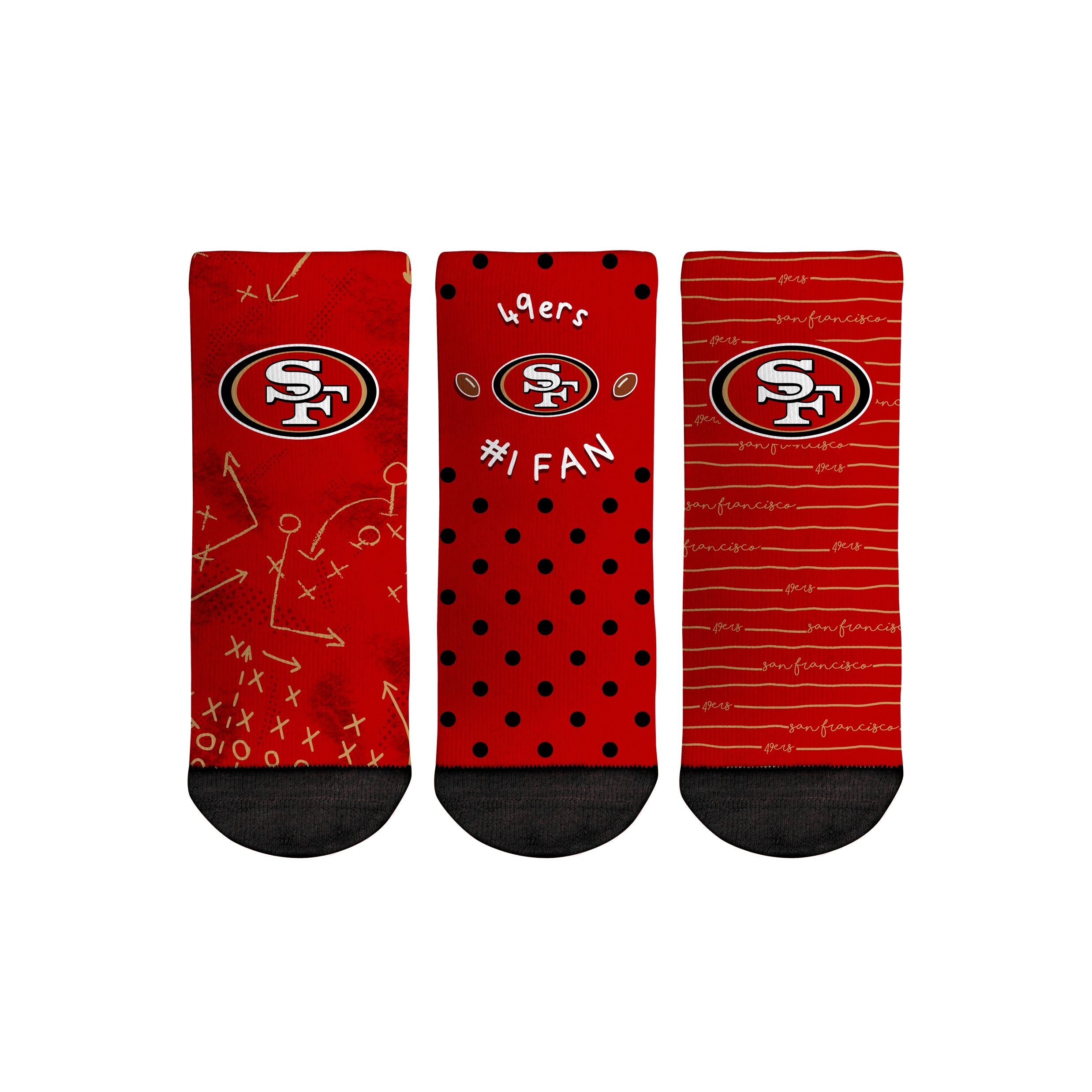Rock 'Em Socks San Francisco 49ers - Number 1 Fan 3-Pack (Toddler) — main product shot