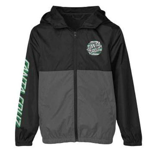 Santa Cruz Strip Stripe Dot Hooded Windbreaker Youth Jacket- Black/Graphite by Skates USA