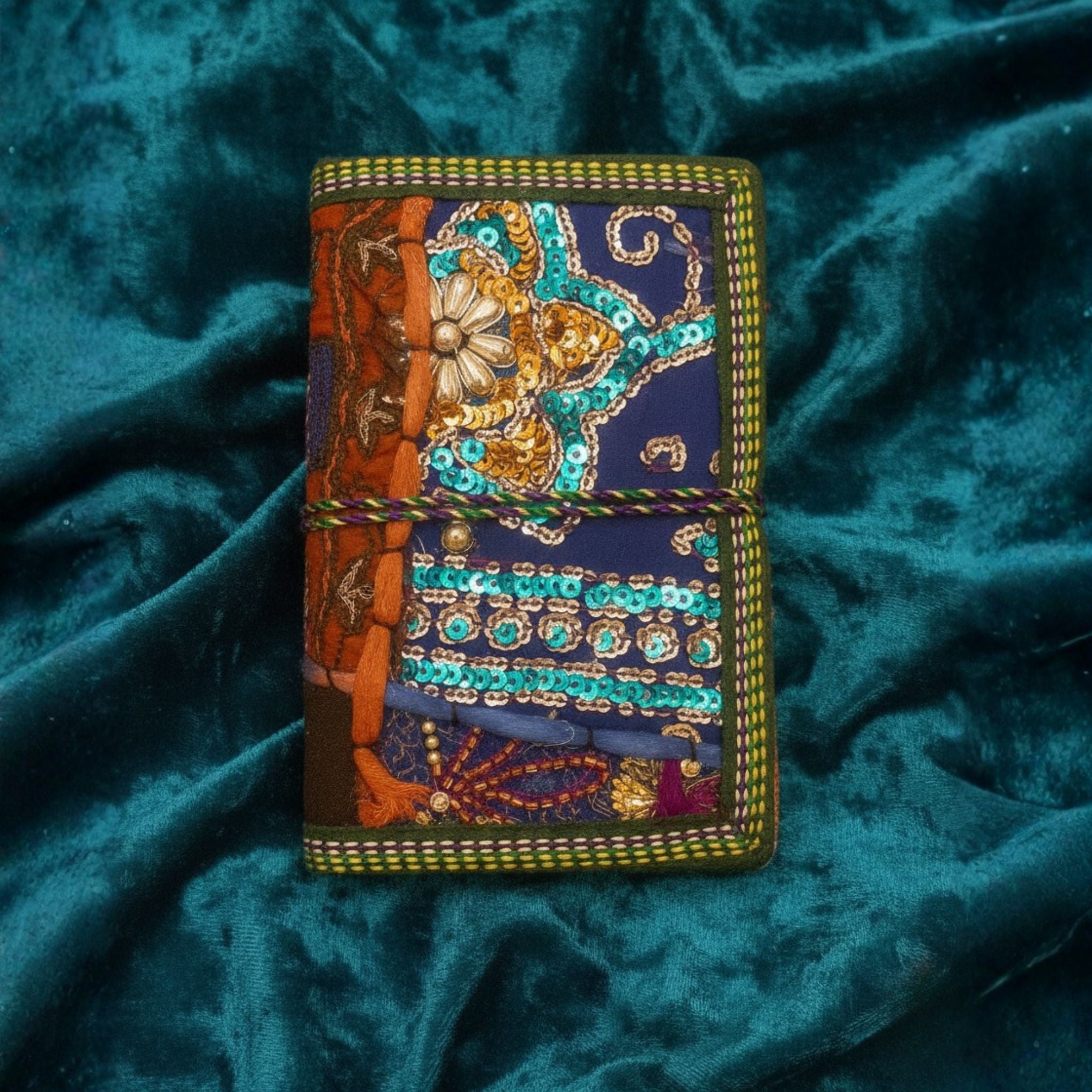 Darn Good Yarn Handcrafted Sari Fabric Bound Notebook Journal — construction detail