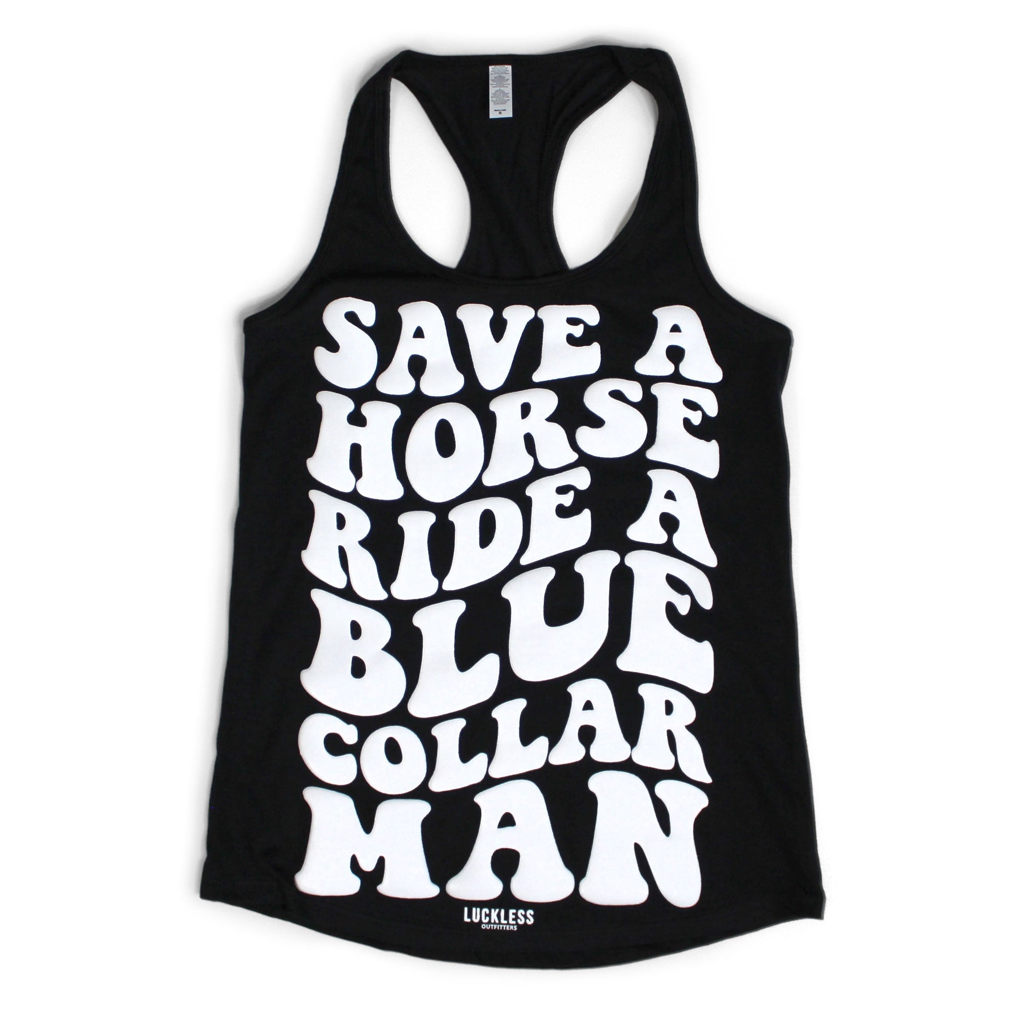 Luckless Outfitters Save a Horse Ride a Blue Collar Man Tank Top — main product shot