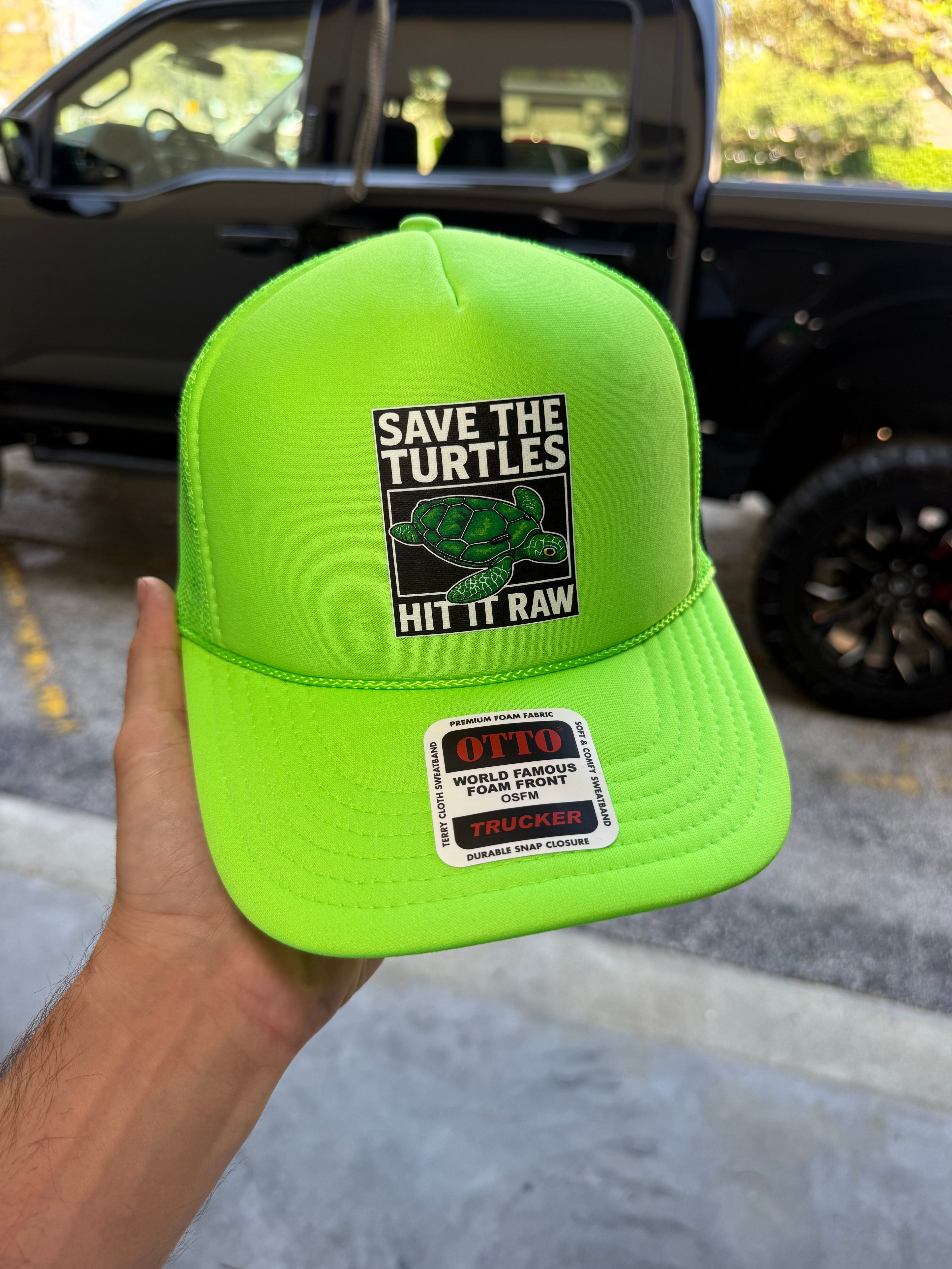 Luckless Outfitters Save The Turtles Trucker Hat — back view