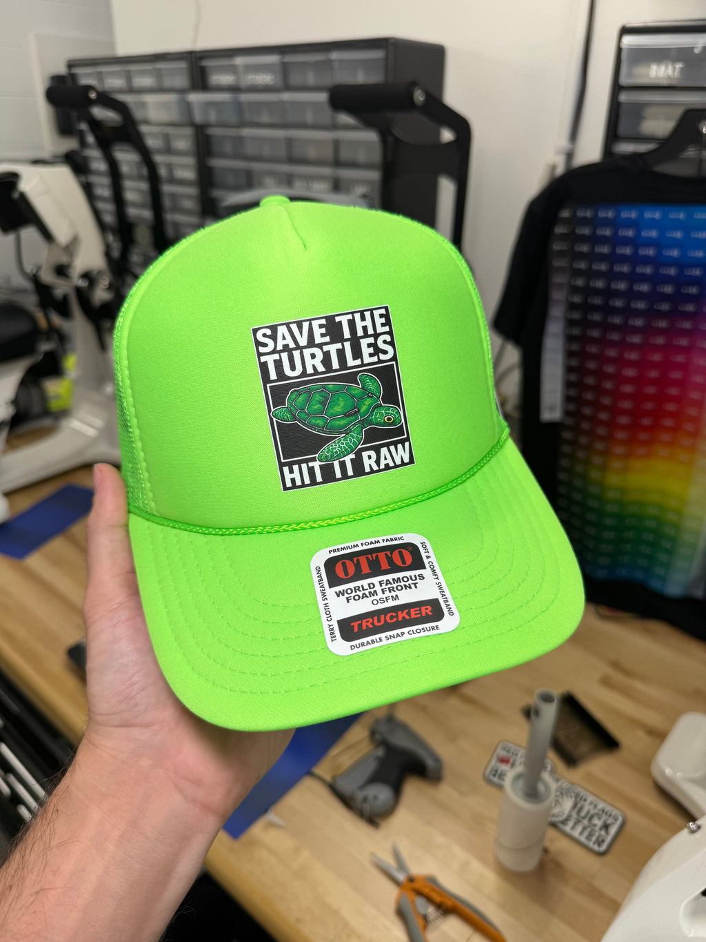 Luckless Outfitters Save The Turtles Trucker Hat — size reference