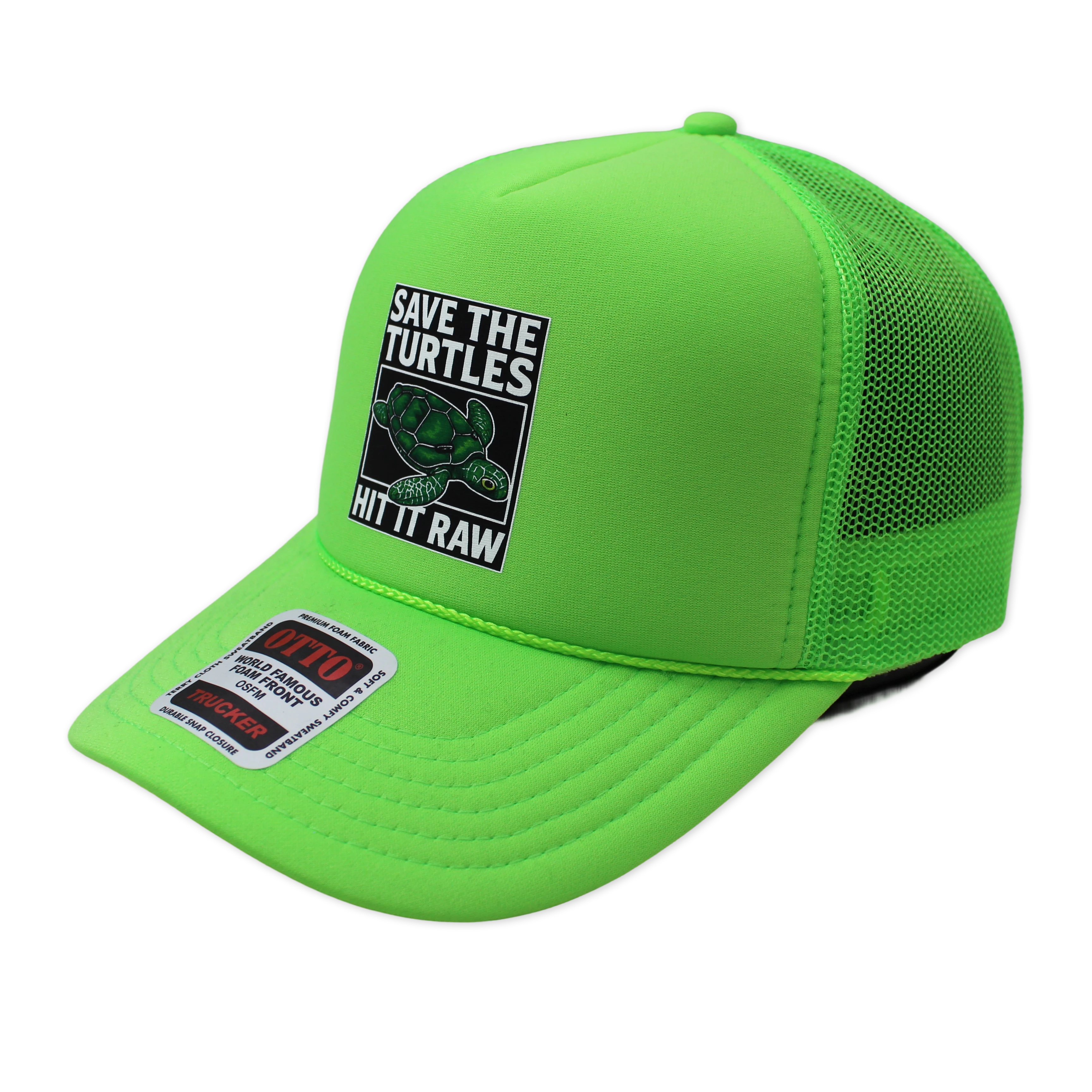 Luckless Outfitters Save The Turtles Trucker Hat — detail close-up