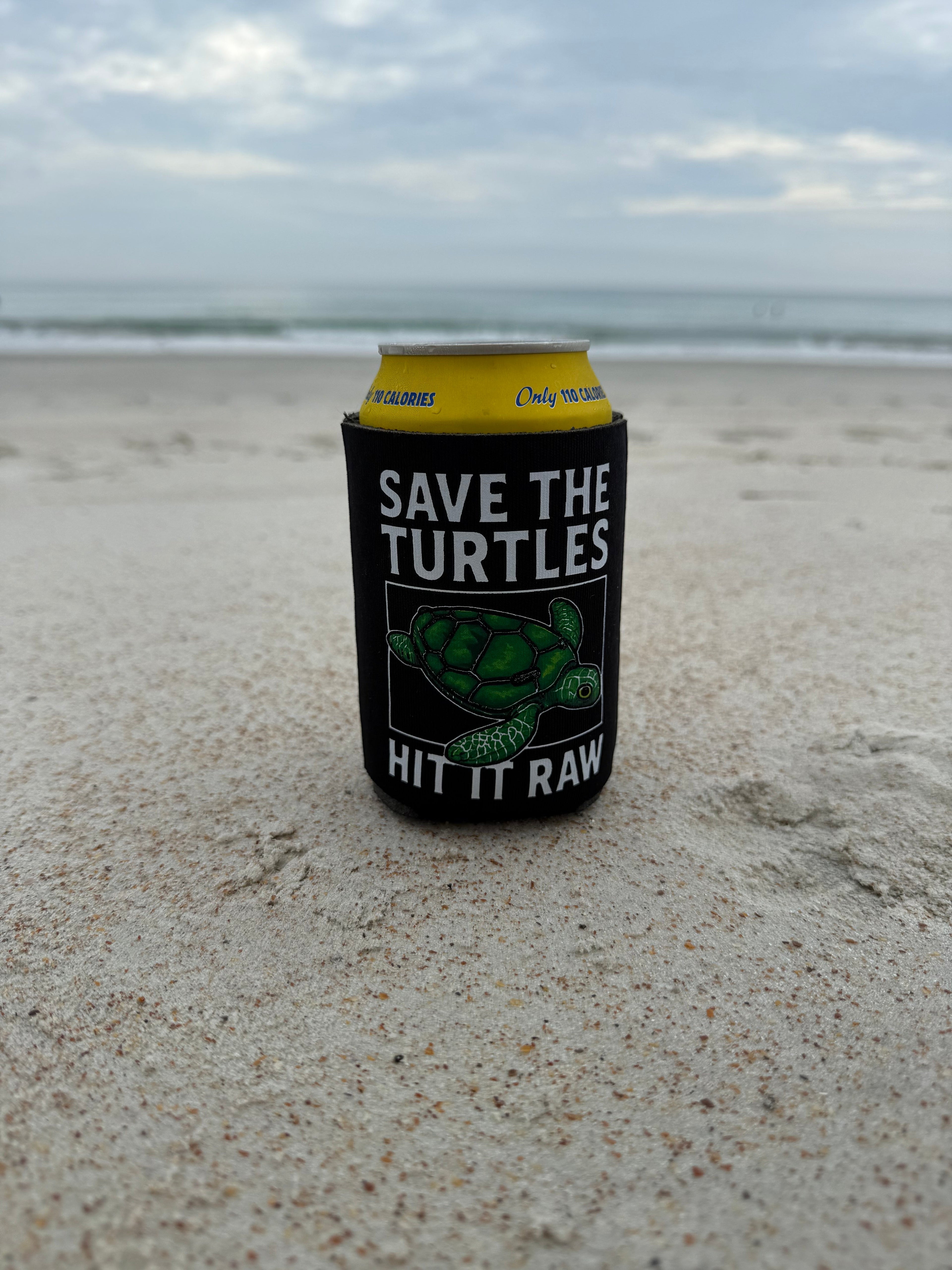 Luckless Outfitters Save the Turtles Koozie — lifestyle context