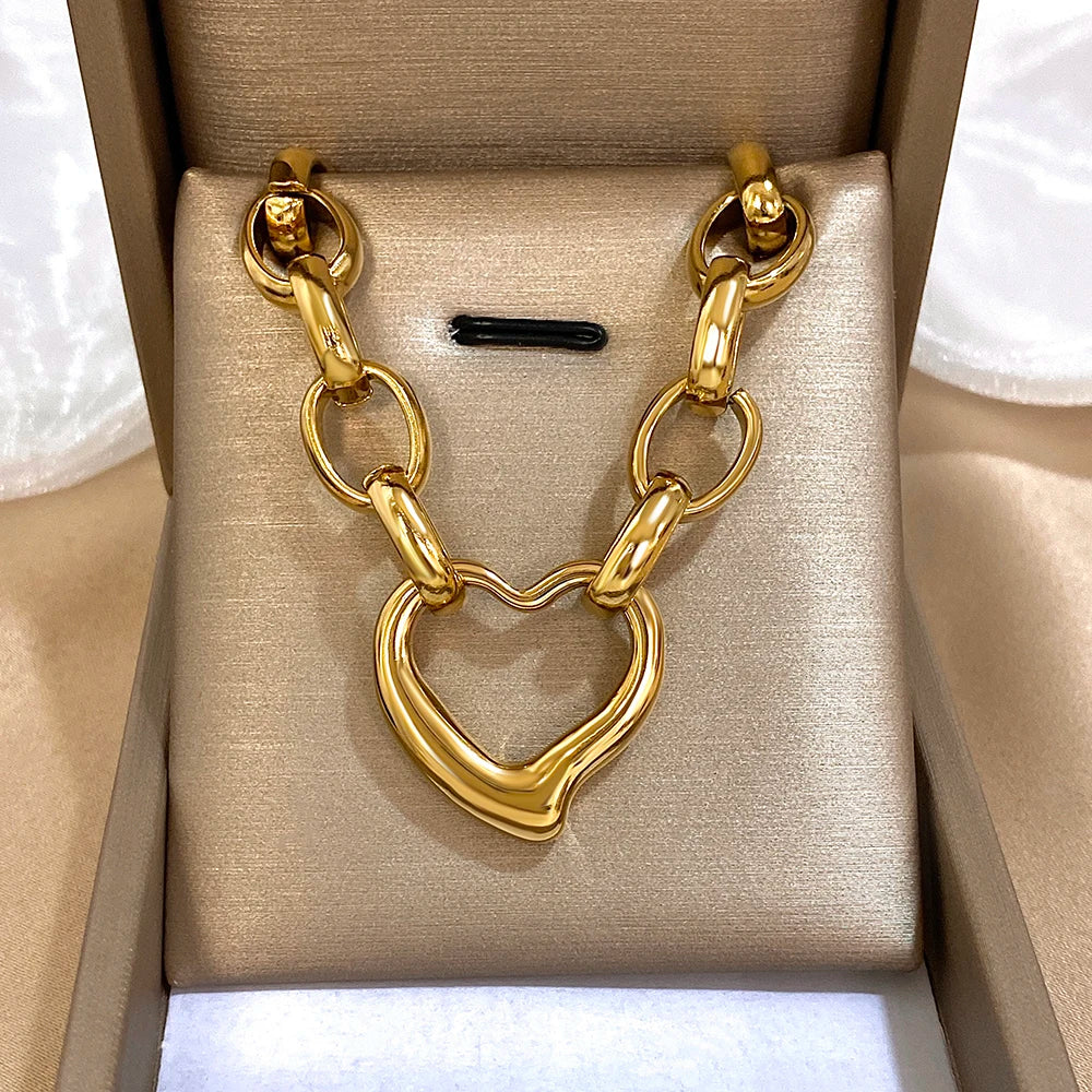 MyClosetAid Golden Stainless Steel Irregular Hollow Heart Pendant Necklace — back view