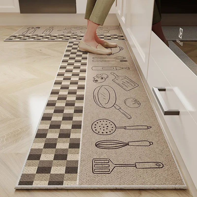 Perfecsy VIKAMA 1/2PC Cartoon Easy To Manage Kitchen Floor Mat Home Long Crystal Velvet Carpet Dirt Resistant and Non-Slip Fl