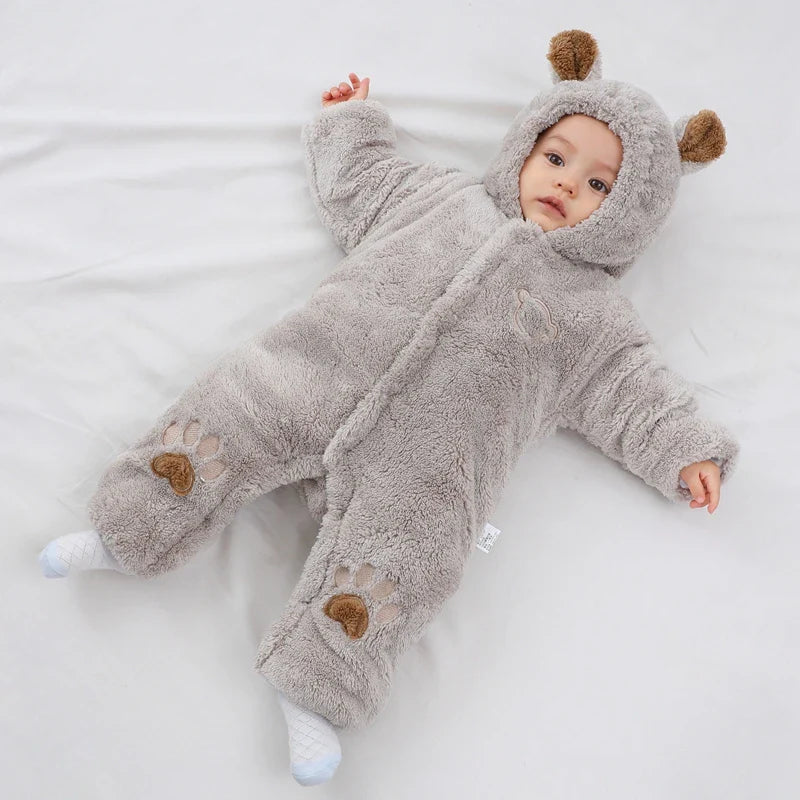 SORI STYLE Winter Hooded Baby Romper with Cute Ears — fabric or material detail