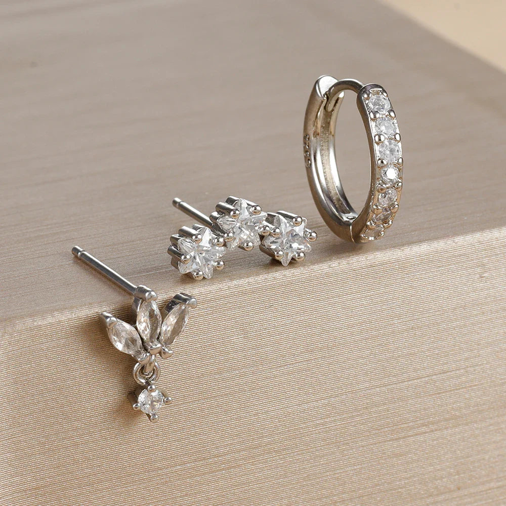 SORI STYLE 3PCS Star Zircon Hoop Huggie Earrings — alternative angle