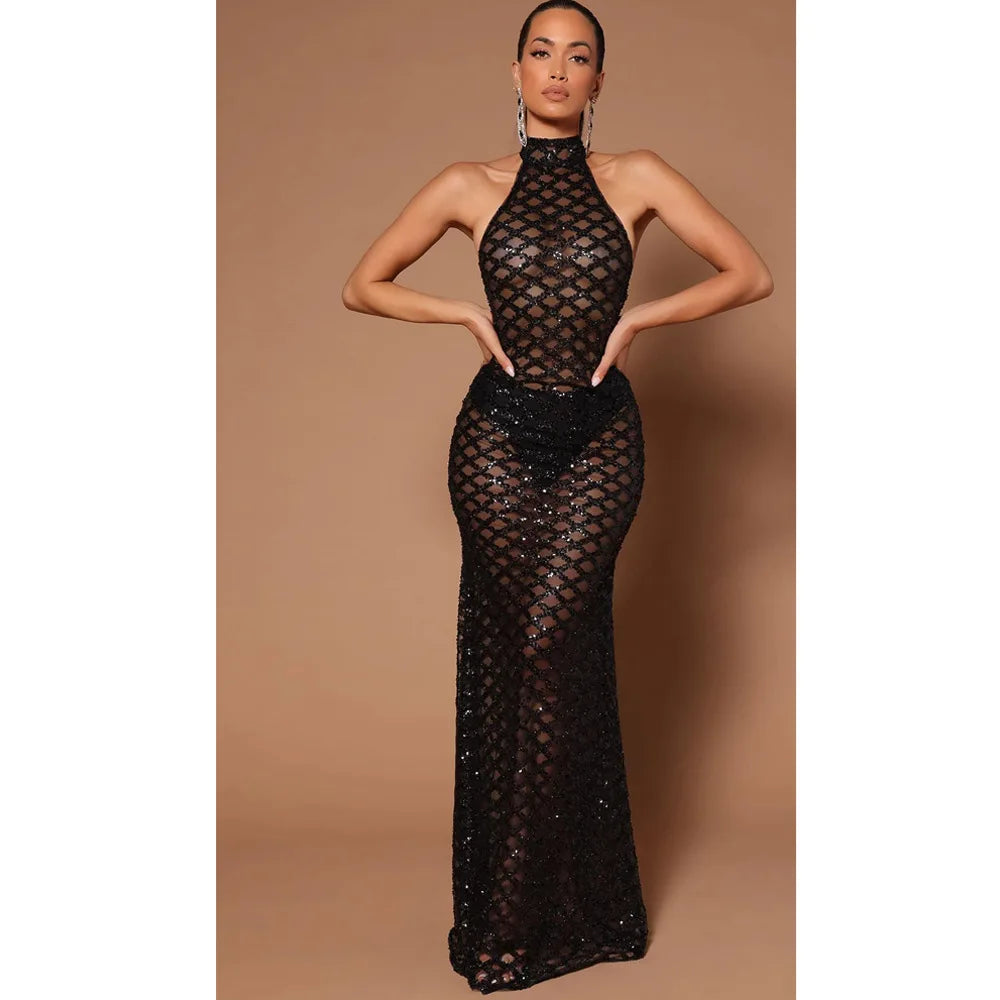 Envy NYC Envy NYC Sexy Backless Halter Mermaid Dress — detail shot 8