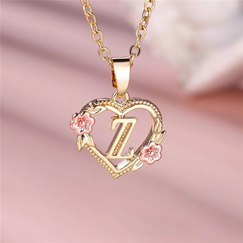 MyClosetAid Female A-Z Letter Flower Pendant Necklace — color detail