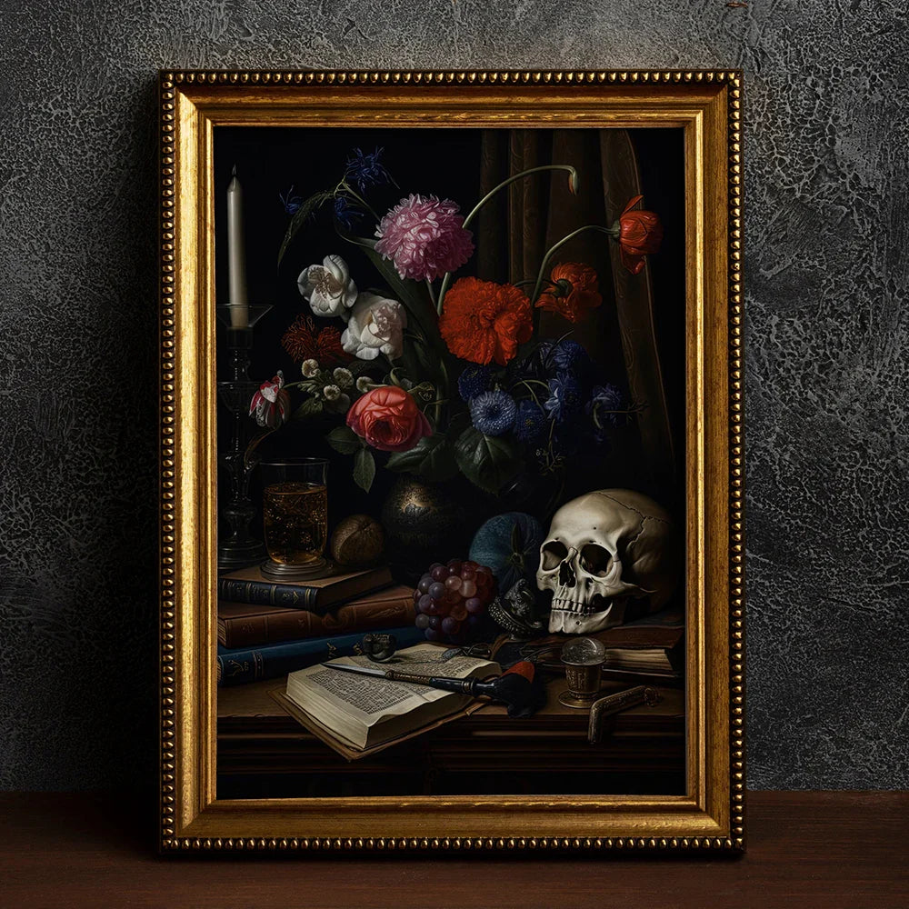 Perfecsy Retro Crow Witch Bat Skull Dark Academia Gothic Victorian Style Wall Art Canvas Painting Poster Print Halloween Gift