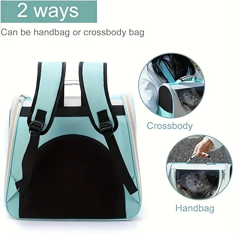 Perfecsy Large capacity collapsible pet backpack with zip closure, handle and mesh vent, perfect for cats and small dogs trav