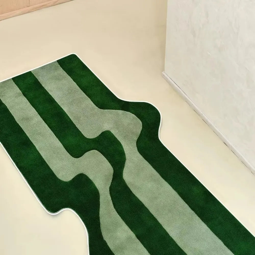 Perfecsy VIKAMA Dark Green Striped Wave Rug Bedside Anti Slip Mat For Bedroom Nordic Style Living Room Bedroom Floor Mat Home