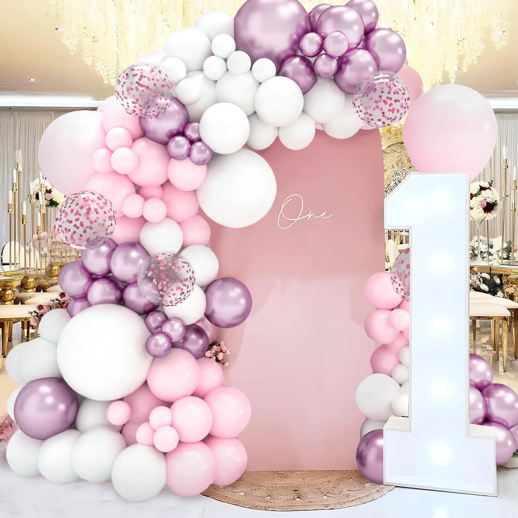 Perfecsy Pink White Balloon Garland Arch Kit Wedding Birthday Party Decorarion Kids Girl Baby Shower Party Supplies Confetti 