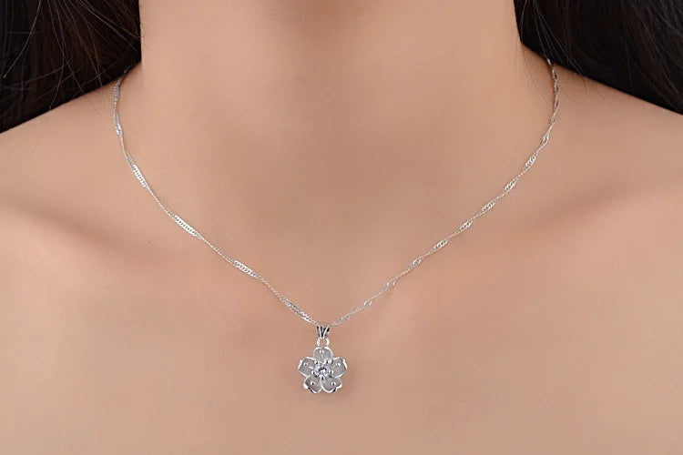 SORI STYLE 925 Sterling Silver Cherry Blossom Pendant Necklace — alternative angle