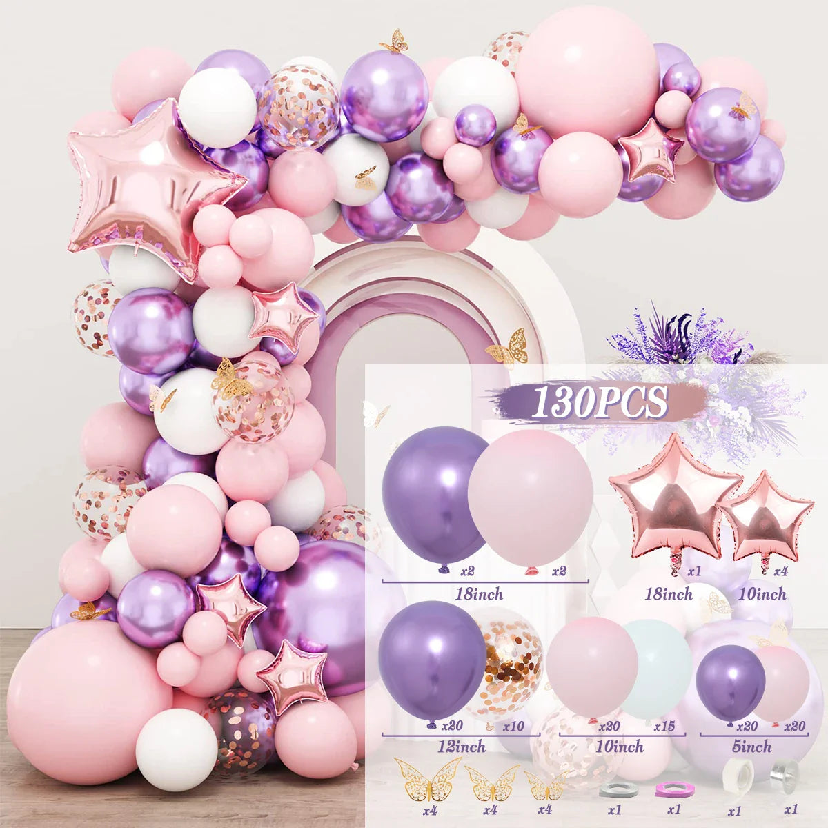 Perfecsy Purple Butterfly Balloons Garland Arch Kit Latex Ballon Birthday Party Decor Kids Adult Wedding Baloon Baby Shower D