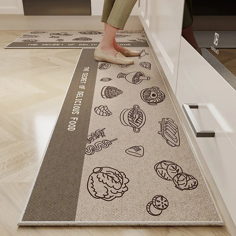 Perfecsy VIKAMA 1/2PC Cartoon Easy To Manage Kitchen Floor Mat Home Long Crystal Velvet Carpet Dirt Resistant and Non-Slip Fl