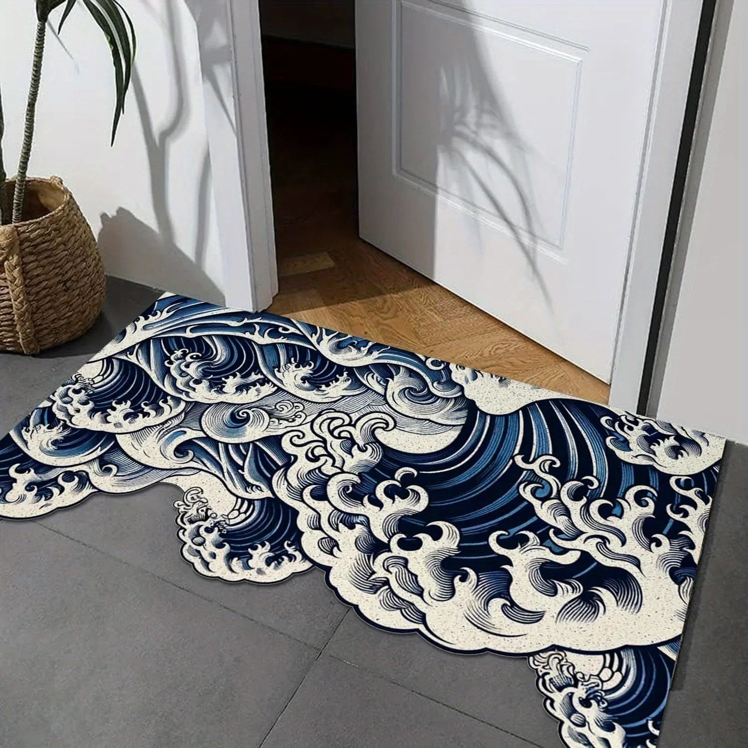 VIKAMA Art Wave Pattern Floor Mat, Anti-Slip And Absorbent, Soft. Home Decoration Carpet In The Entrance, Bathroom Area.