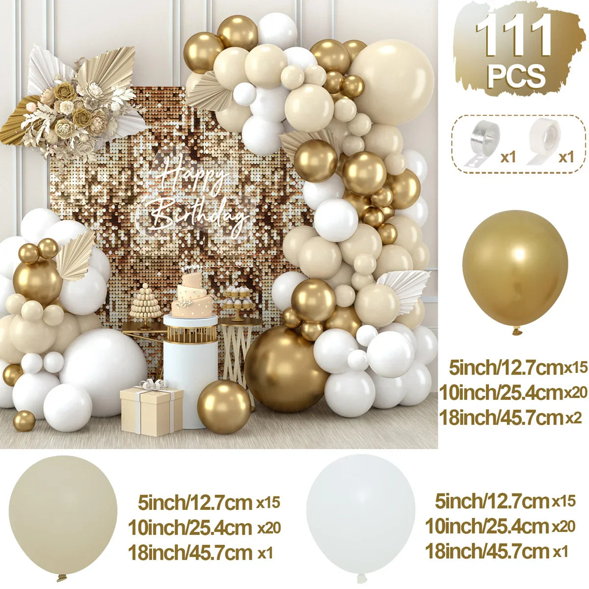 Perfecsy Sand White Balloon Garland Arch Kit Happy Birthday Party Decoration Kids Baby Shower Globos Wedding Birthday Party L