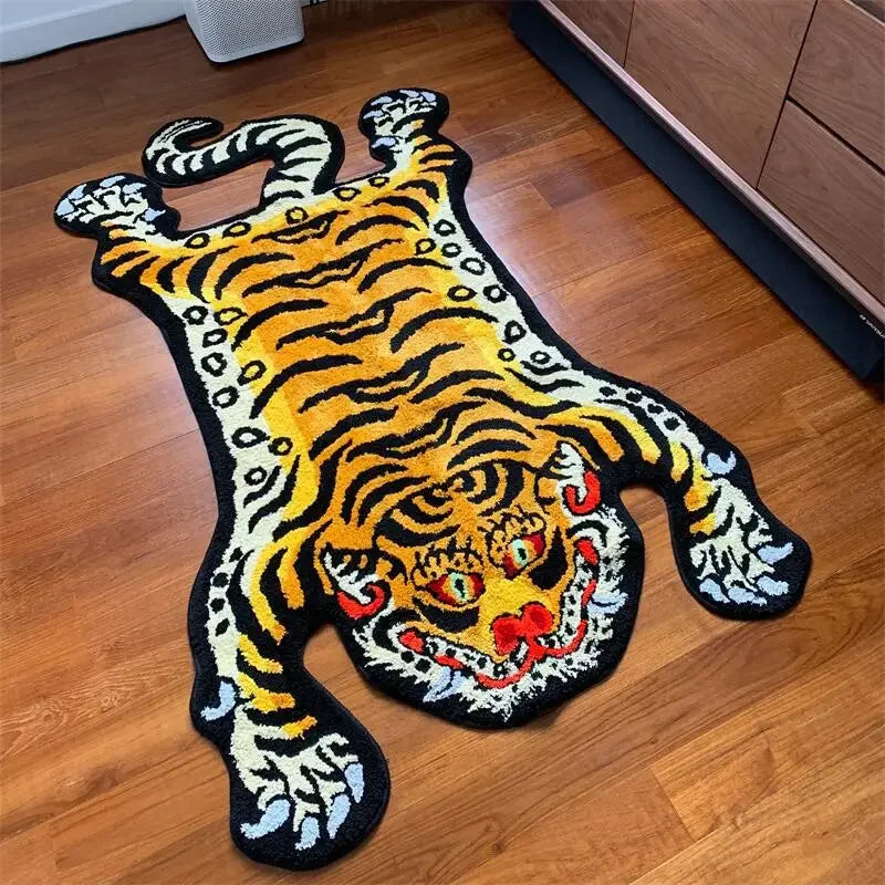 Perfecsy VIKAMA Tiger-Patterned Carpet, Soft Imitation Cashmere Carpet, Warm Bedroom Bedside Rug, Living Room Floor Mat, Home