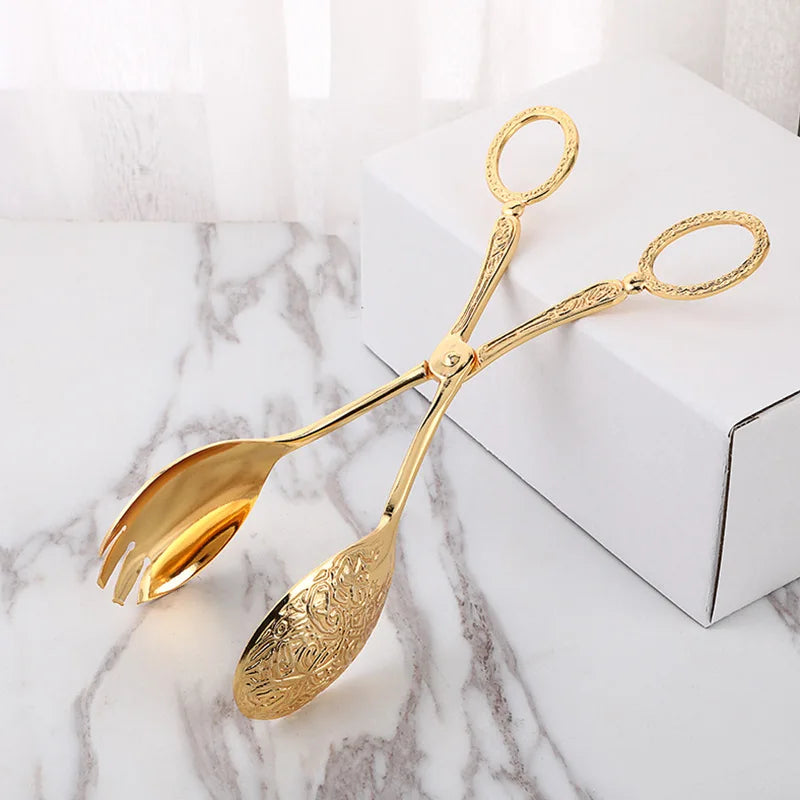 Perfecsy Zinc Alloy Metal Spoon Salad Clip Exquisite Party Self-service Clip Tray Cake Birthday Party Tableware Clip Multifun
