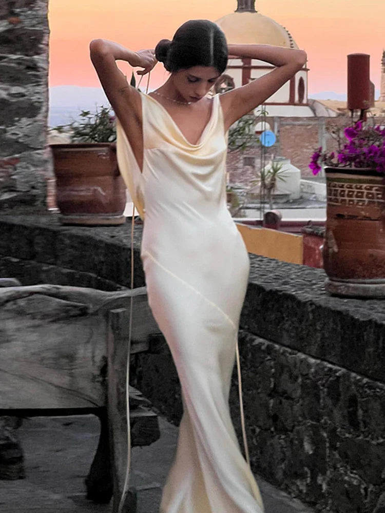 Envy NYC Envy NYC Paris Satin Slip Maxi Dress — lifestyle worn / used context