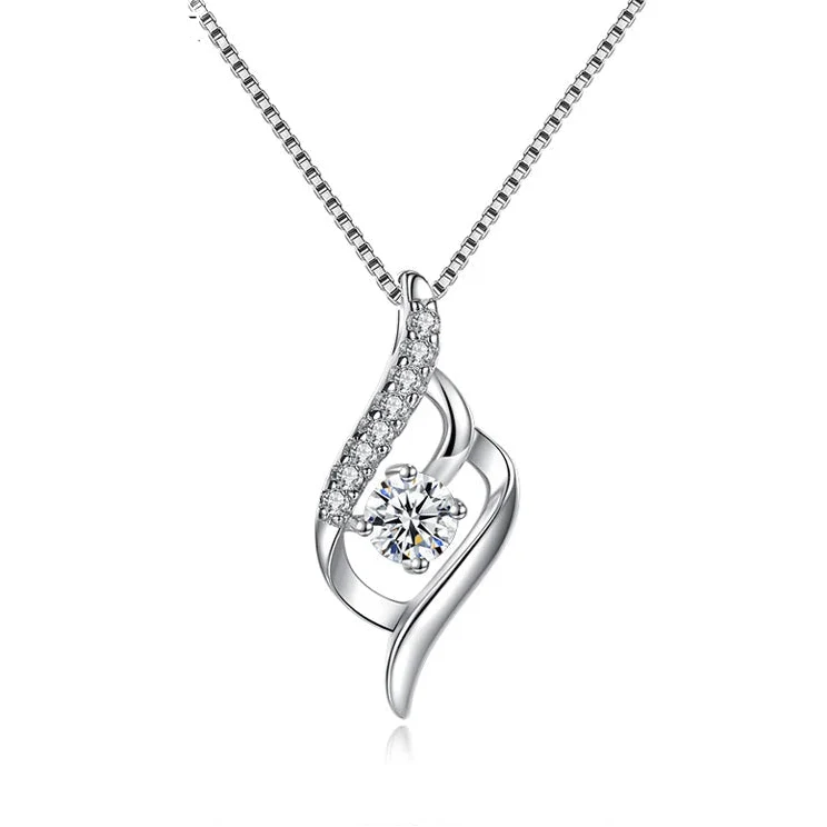 SORI STYLE 925 Silver Feather Zircon Pendant Necklace — main product shot