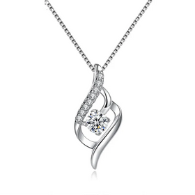 925 Silver Feather Zircon Pendant Necklace