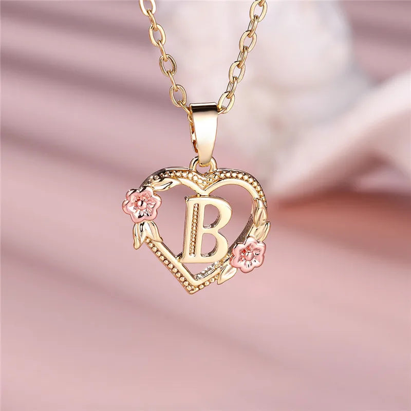 MyClosetAid Female A-Z Letter Flower Pendant Necklace — size reference