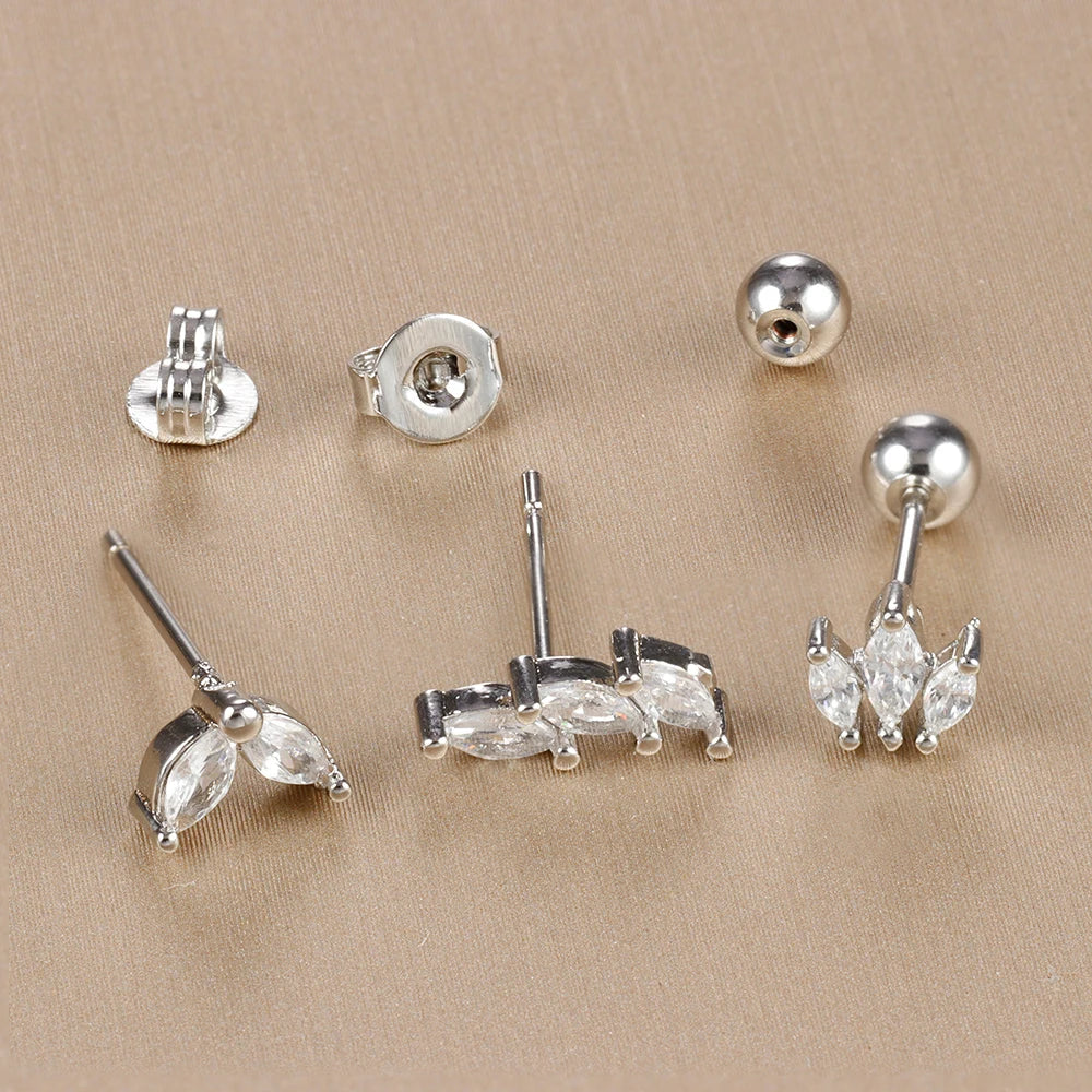 SORI STYLE 3PCS Crown Stud Earring Set for Women — side view