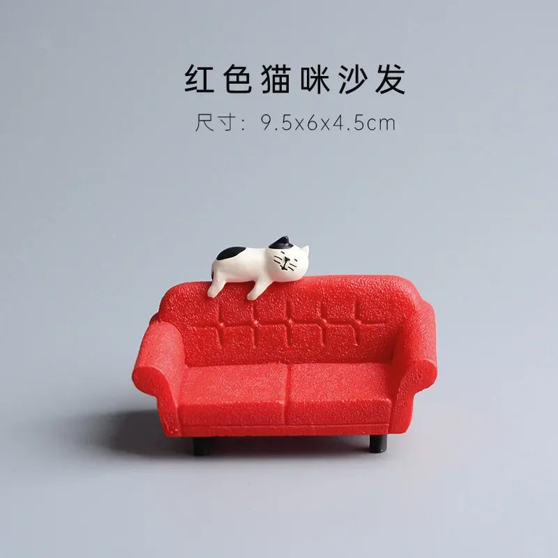 Perfecsy ZAKKA Miniatures Study Bookcase Home Decor Cute Cartoon Cat Retro Desk Gramophone Ornament Crafts Dollhouse Accessor
