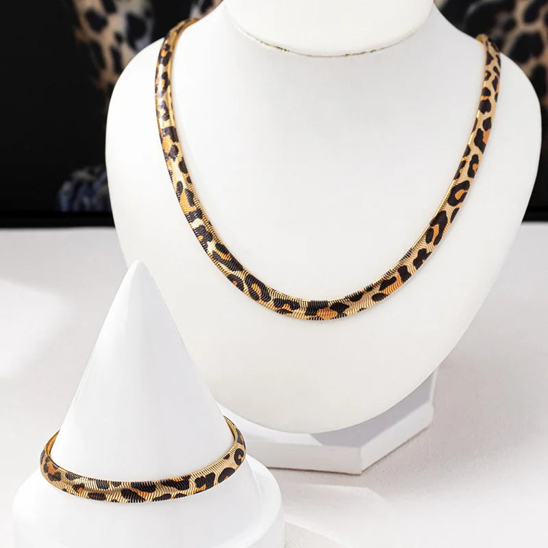 MyClosetAid Leopard Print Snake Bracelet Necklace Set — side view