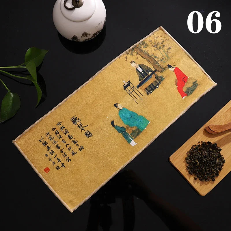 Perfecsy 1pc Chinese Painted Thick Tea Towel Super Absorbent Table Mats Suede Professional Rag Tea Mat Napkin High-end Tea Ac
