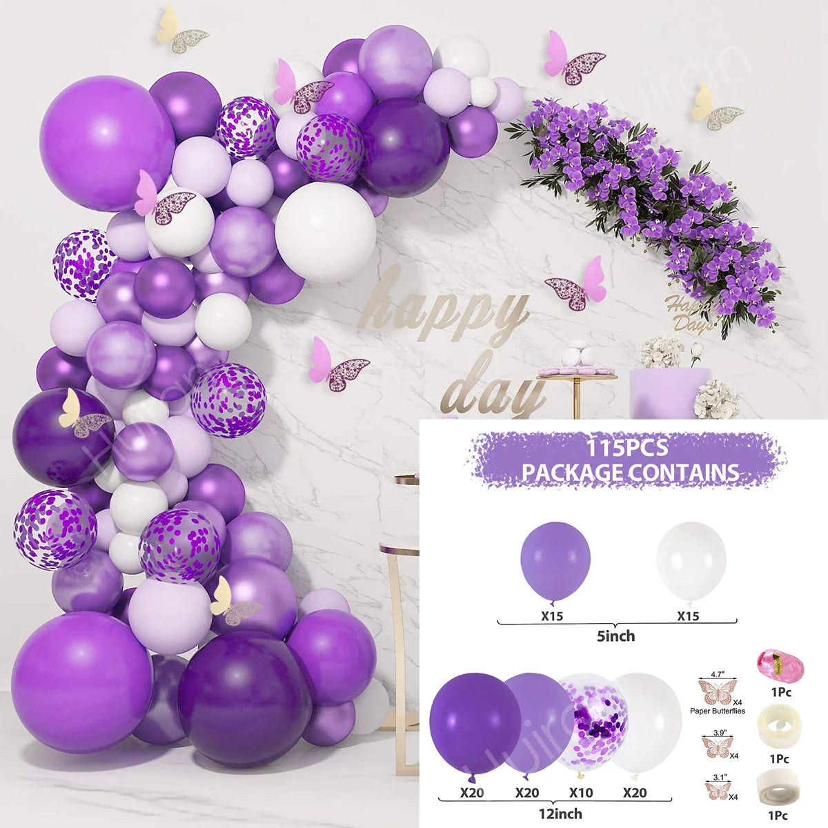 Perfecsy Purple Butterfly Balloons Garland Arch Kit Latex Ballon Birthday Party Decor Kids Adult Wedding Baloon Baby Shower D